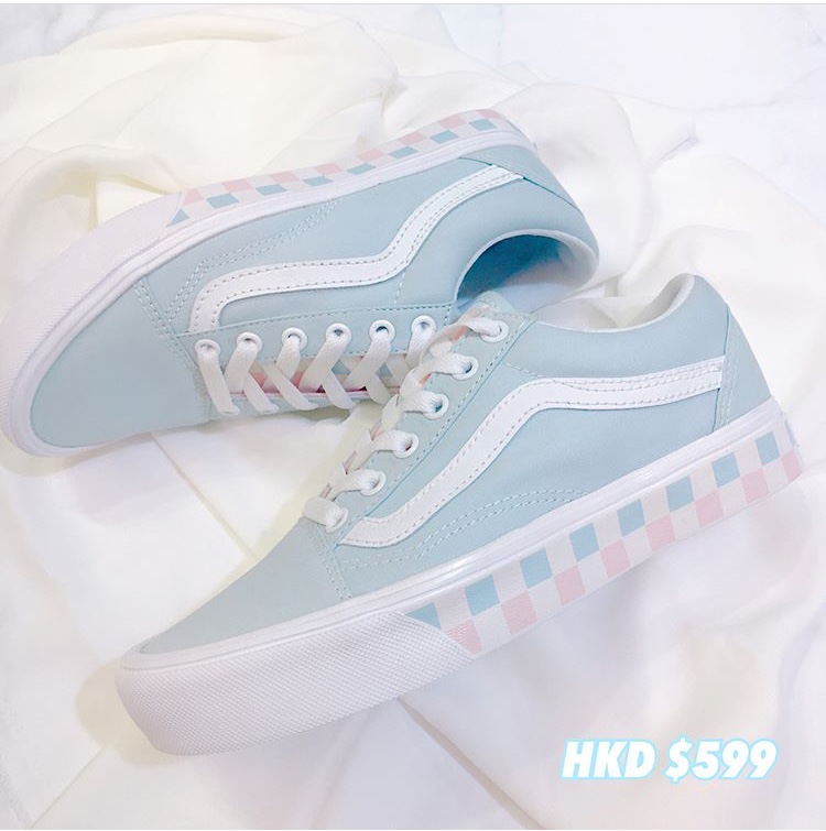 light blue and pink vans